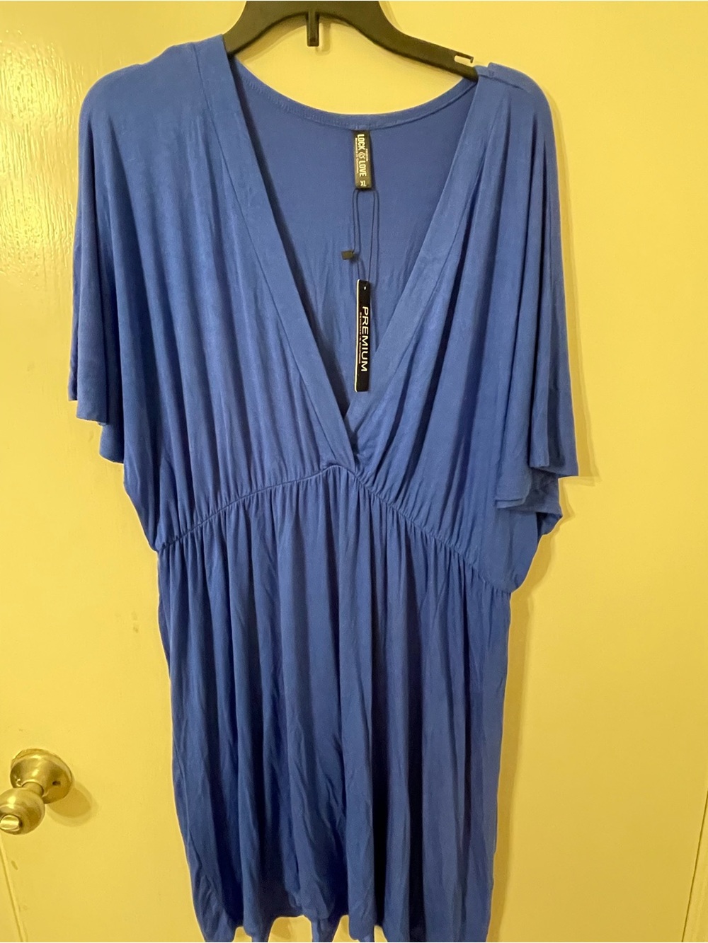 Vintage Royal Blue V-Neck Draped Sleeve Dress